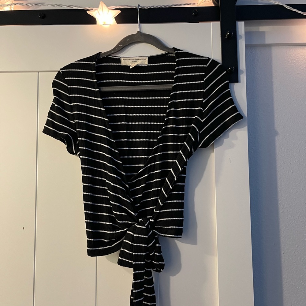 Project Social T / Urban Outfitters Black and White Striped Wrap Top (L)